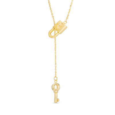 Sterling Silver Anti-Tarnish Treated CZ Lock and Key Charm on an Adjustable Chain Necklace 