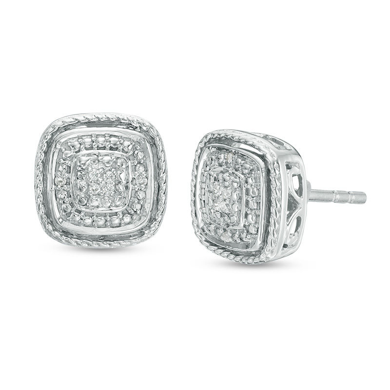 Diamond Accent Cushion Frame Stud Earrings In Sterling Silver Diamond Accent Cushion Frame Stud Earrings In Sterling Silver