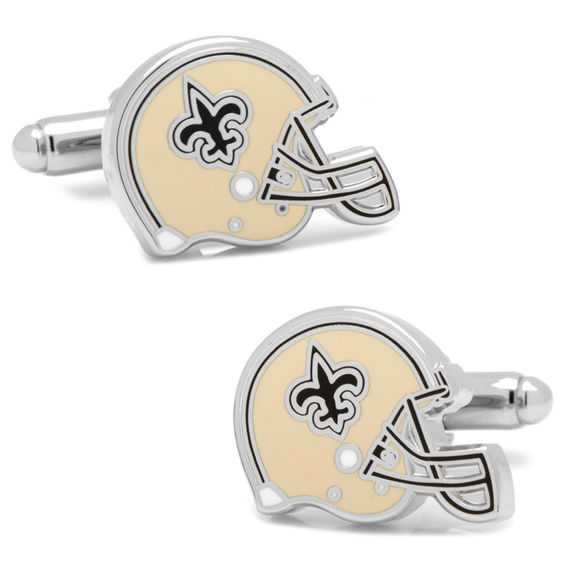 NFL New Orleans Saints Helmet with Logo Enamel Cuff Links in White Rhodium Brass