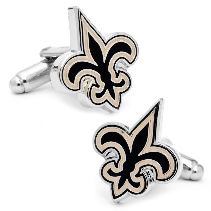 Men's NFL New Orleans Saints Logo Enamel Cuff Links in White Rhodium Brass