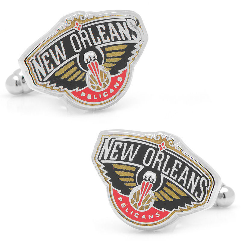Main Image 1 of NBA New Orleans Pelicans Logo Enamel Cuff Links in White Rhodium Brass