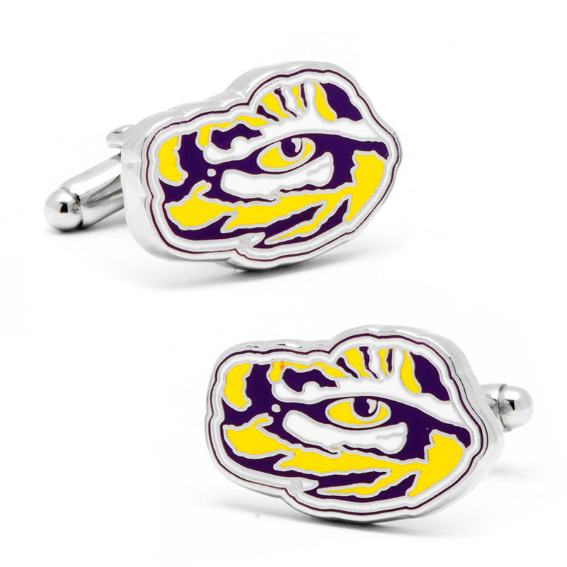 Men's NCAA Louisiana State University Logo Enamel Cuff Links in White Rhodium Brass