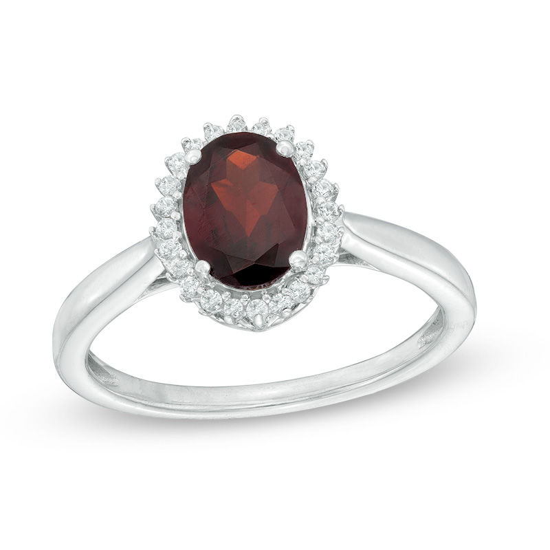 Oval Garnet and Lab-Created White Sapphire Frame Ring in 10K White Gold