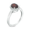 Thumbnail Image 1 of Oval Garnet and Lab-Created White Sapphire Frame Ring in 10K White Gold