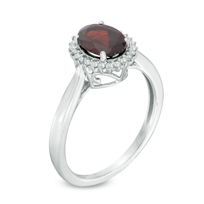 Oval Garnet and Lab-Created White Sapphire Frame Ring in 10K White Gold
