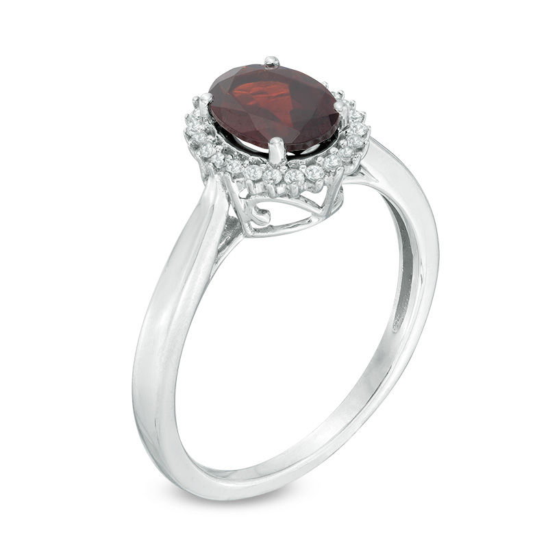 Main Image 2 of Oval Garnet and Lab-Created White Sapphire Frame Ring in 10K White Gold