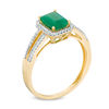 Thumbnail Image 1 of Emerald-Cut Emerald and 1/10 CT. T.W. Diamond Frame Vintage-Style Split Shank Ring in 10K Gold