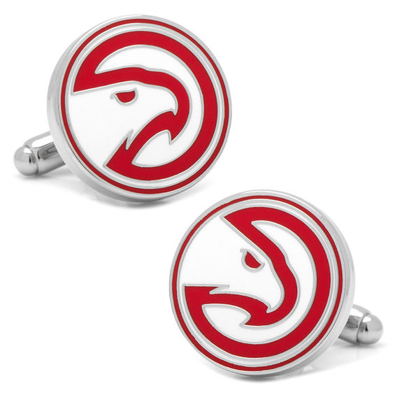 NBA Atlanta Hawks Logo Enamel Cuff Links in White Rhodium Brass