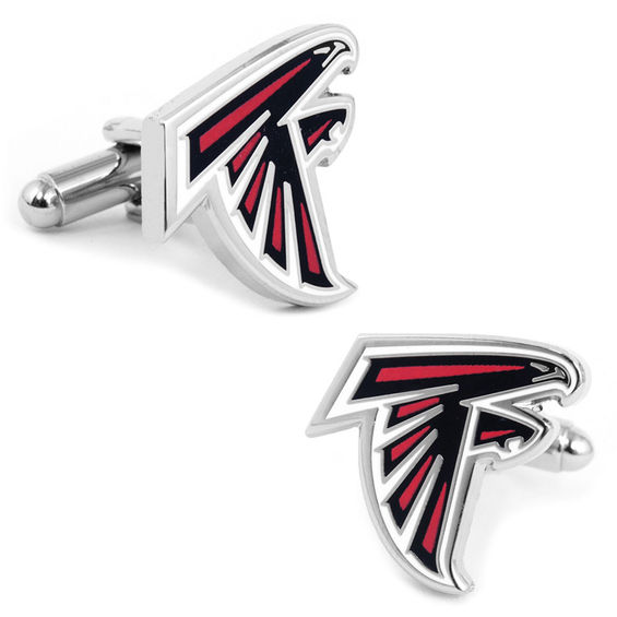 NFL Atlanta Falcons Logo Enamel Cuff Links in White Rhodium Brass