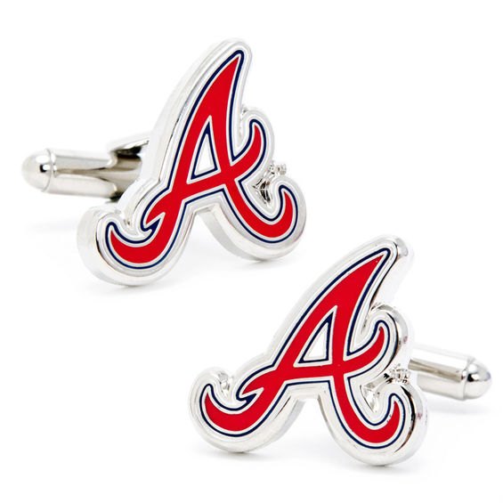 MLB Atlanta Braves Logo Enamel Cuff Links in White Rhodium Brass