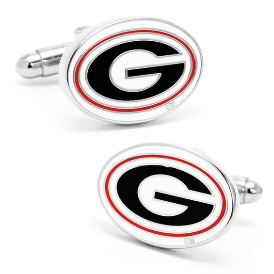 Ncaa University of Georgia Logo Enamel Cuff Links in White Rhodium Brass