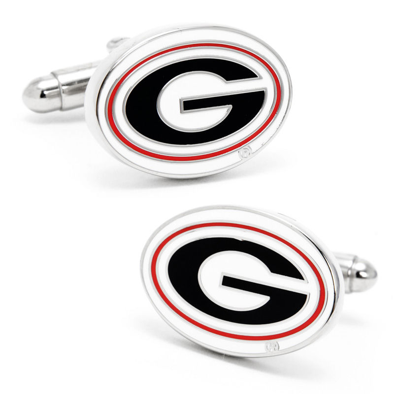 Main Image 1 of NCAA University of Georgia Logo Enamel Cuff Links in White Rhodium Brass