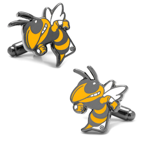 Ncaa Georgia Institute of Technology Mascot Enamel Cuff Links in White Rhodium Brass