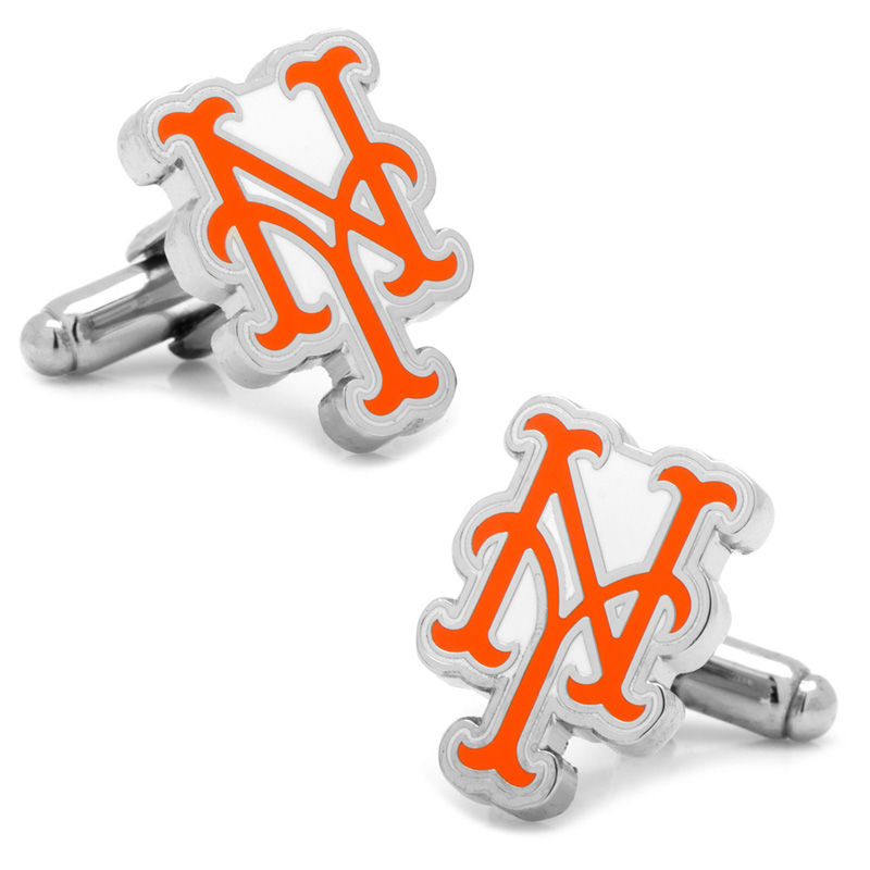 Men's MLB New York Mets Logo Enamel Cuff Links in White Rhodium Brass