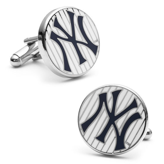 MLB New York Yankees Logo Enamel Cuff Links in White Rhodium Brass