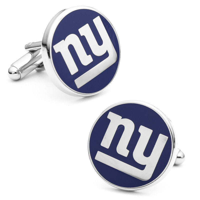 Men's NFL New York Giants Logo Enamel Cuff Links in White Rhodium Brass