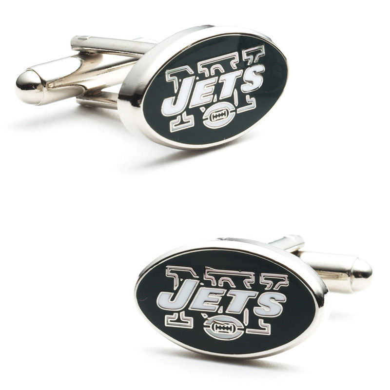 Men's NFL New York Jets Logo Enamel Cuff Links in White Rhodium Brass