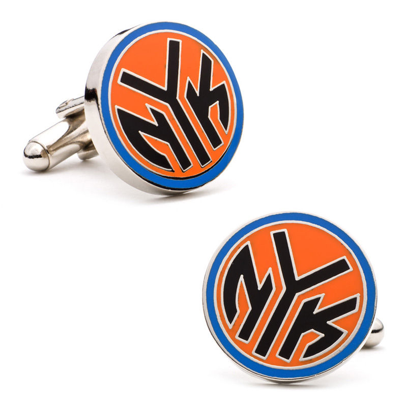 Main Image 1 of Men's NBA New York Knicks Logo Enamel Cuff Links in White Rhodium Brass