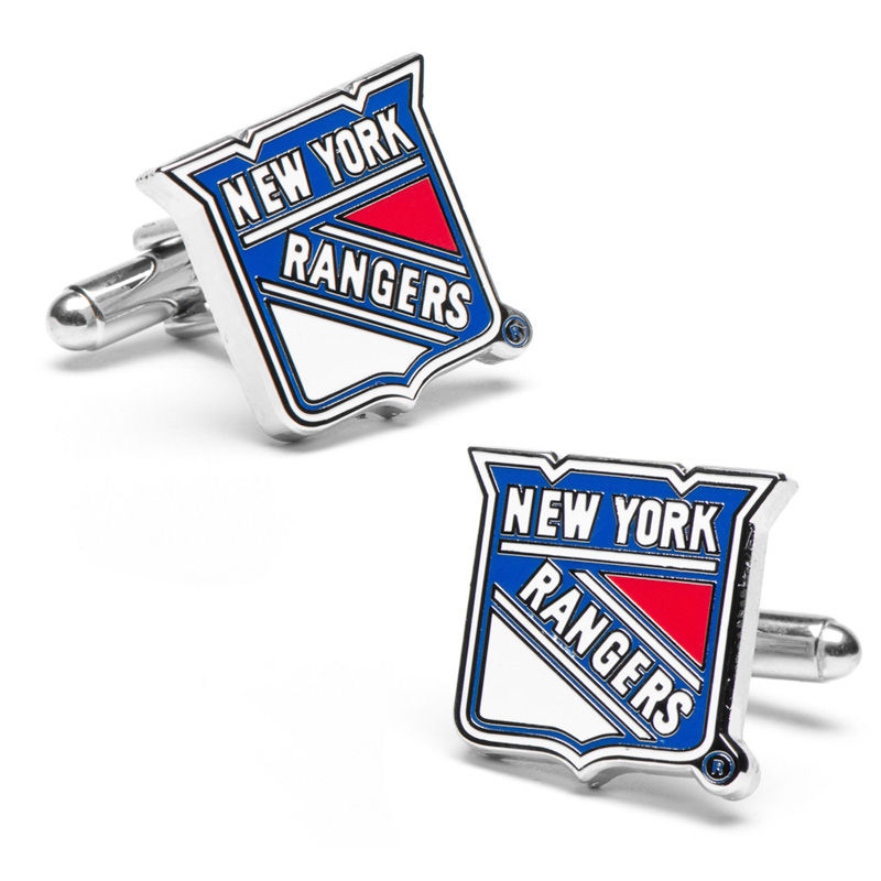 Men's NHL New York Rangers Logo Enamel Cuff Links in White Rhodium Brass