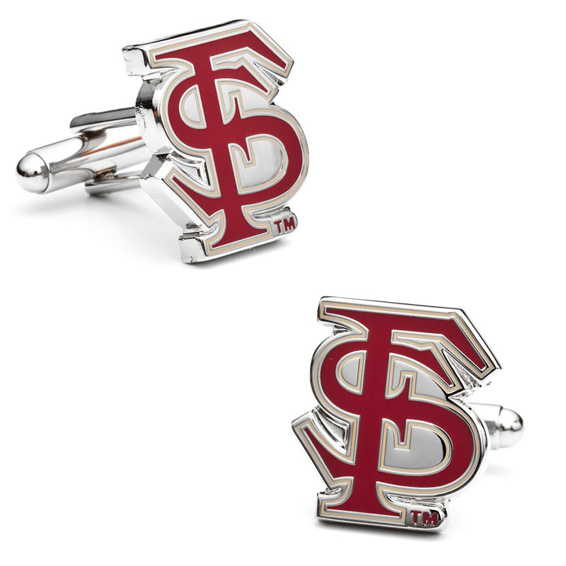 Main Image 1 of Men's NCAA Florida State University Logo Enamel Cuff Links in White Rhodium Brass