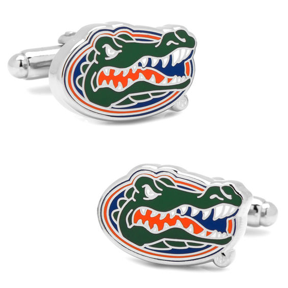 Ncaa University of Florida Mascot Enamel Cuff Links in White Rhodium Brass