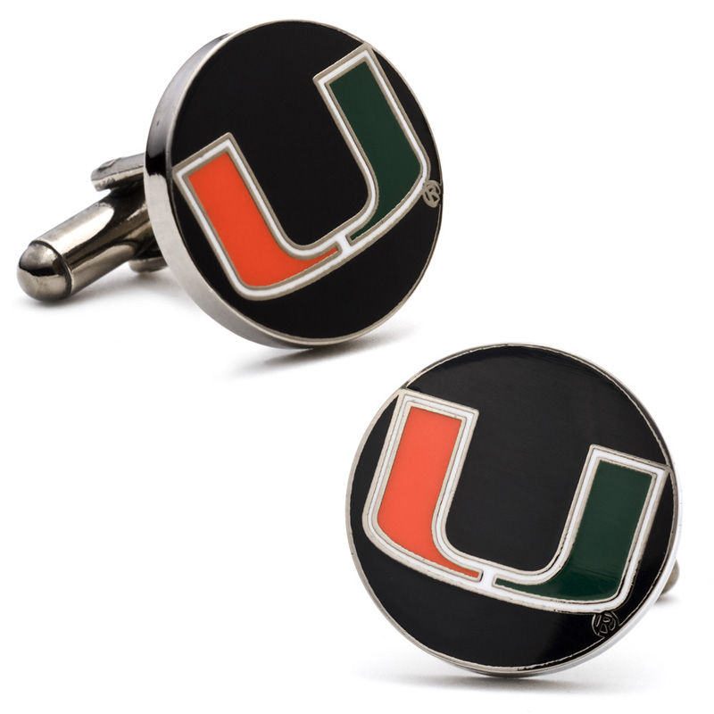 Main Image 1 of NCAA Miami Hurricanes Logo Enamel Cuff Links in White Rhodium Brass