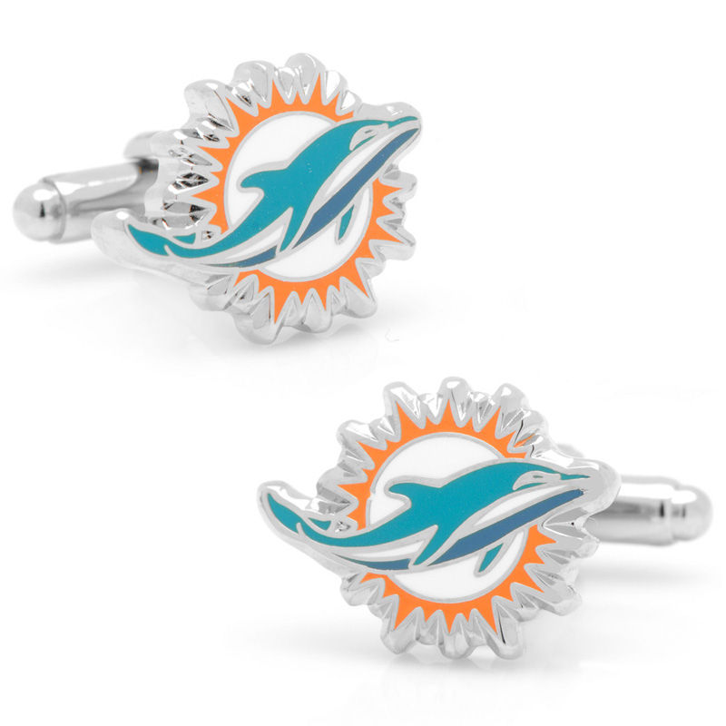 Men's NFL Miami Dolphins Mascot Enamel Cuff Links in White Rhodium Brass
