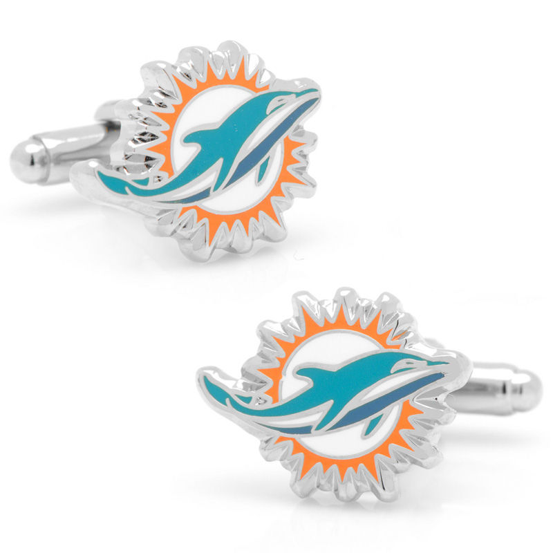 Main Image 1 of NFL Miami Dolphins Mascot Enamel Cuff Links in White Rhodium Brass