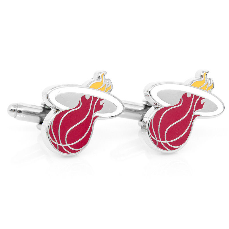 Main Image 1 of NBA Miami Heat Logo Enamel Cuff Links in White Rhodium Brass