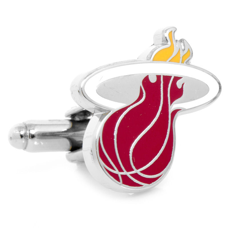 Main Image 2 of NBA Miami Heat Logo Enamel Cuff Links in White Rhodium Brass