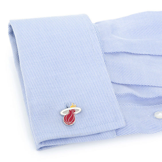NBA Miami Heat Logo Enamel Cuff Links in White Rhodium Brass