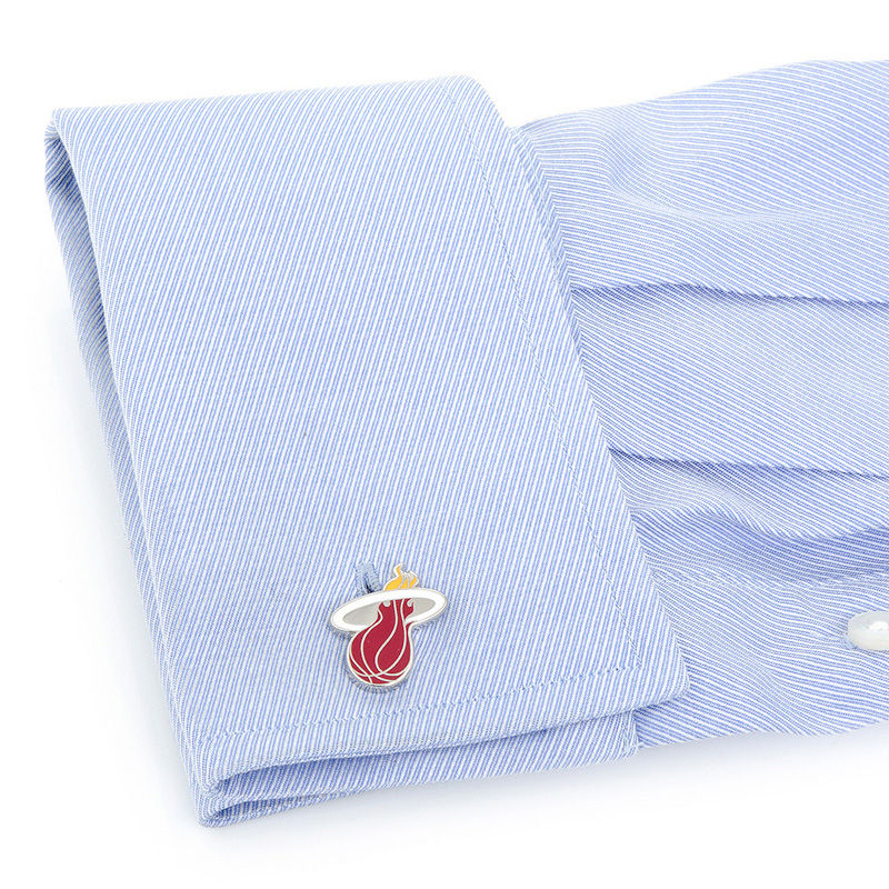 Main Image 3 of NBA Miami Heat Logo Enamel Cuff Links in White Rhodium Brass