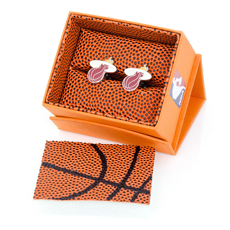 Main Image 4 of NBA Miami Heat Logo Enamel Cuff Links in White Rhodium Brass