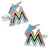 Thumbnail Image 0 of Men's MLB Miami Marlins Logo Enamel Cuff Links in White Rhodium Brass