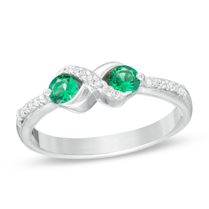 Main Image 1 of Lab-Created Emerald and Diamond Accent Infinity Ring in Sterling Silver