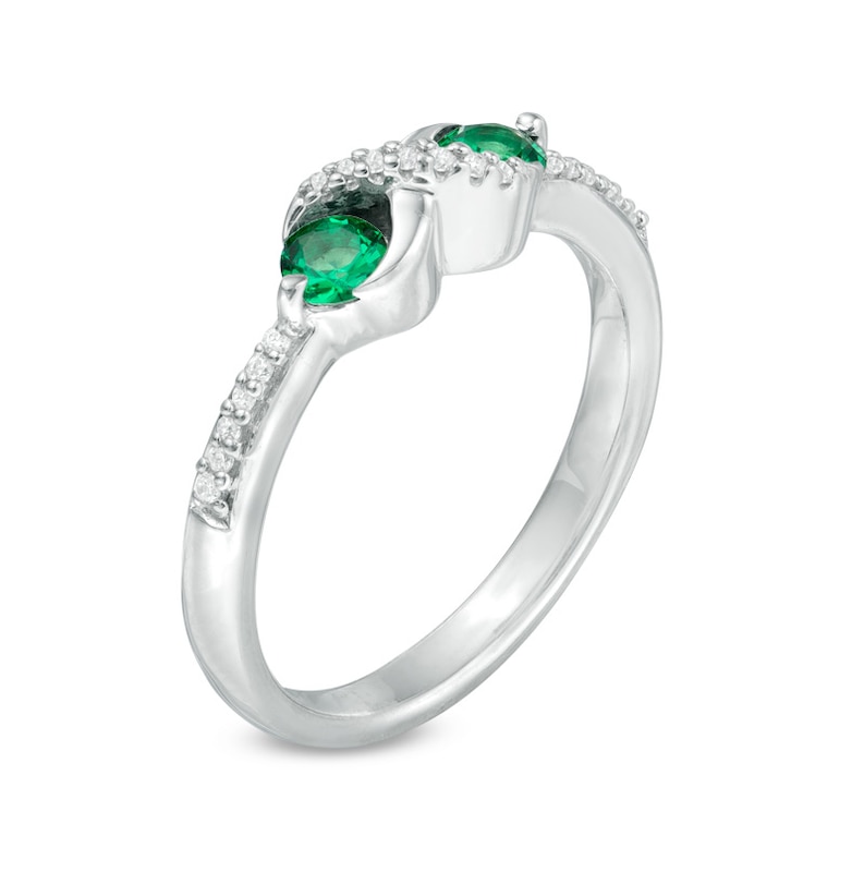 Main Image 2 of Lab-Created Emerald and Diamond Accent Infinity Ring in Sterling Silver