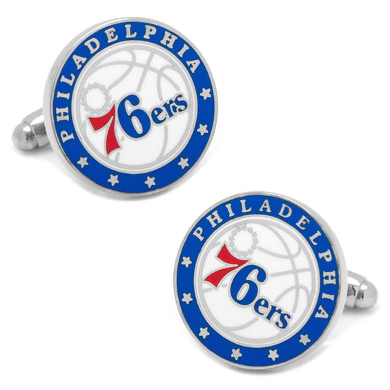 NBA Philadelphia 76ers Logo Enamel Cuff Links in White Rhodium Brass