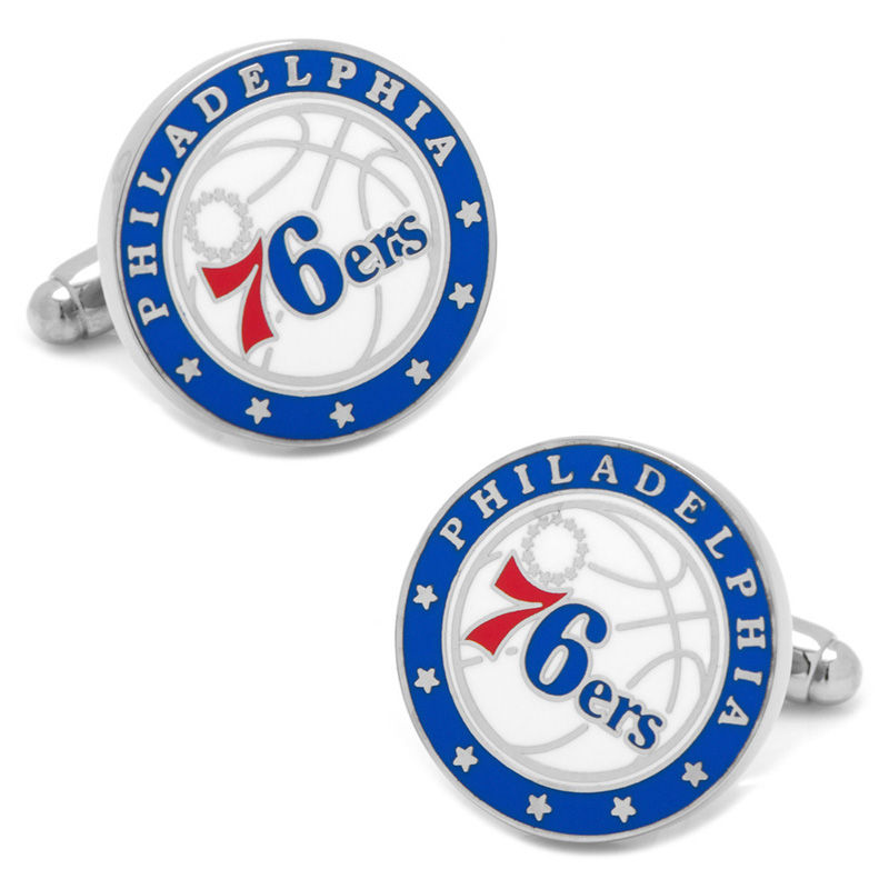 Main Image 1 of Men's NBA Philadelphia 76ers Logo Enamel Cuff Links in White Rhodium Brass