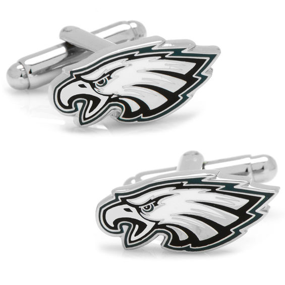 Men's NFL Philadelphia Eagles Logo Enamel Cuff Links in White Rhodium Brass