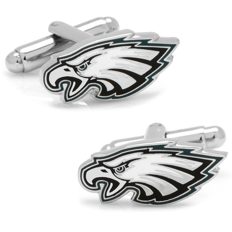 Main Image 1 of NFL Philadelphia Eagles Logo Enamel Cuff Links in White Rhodium Brass