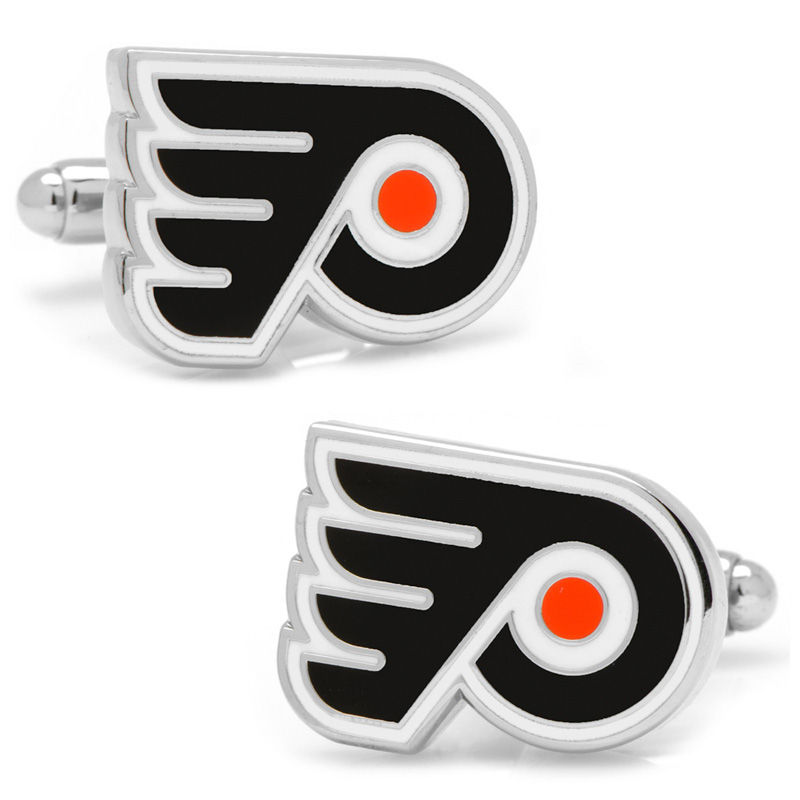 Men's NHL Philadelphia Flyers Logo Enamel Cuff Links in White Rhodium Brass