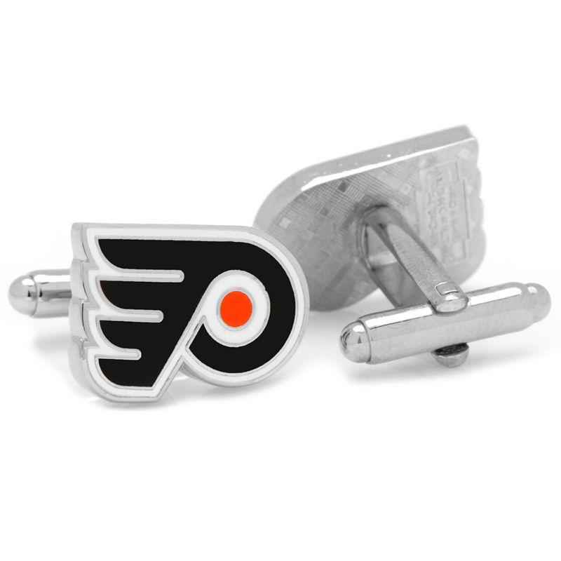 Main Image 2 of NHL Philadelphia Flyers Logo Enamel Cuff Links in White Rhodium Brass