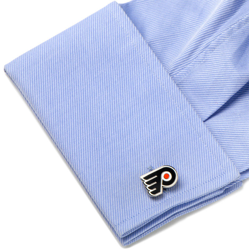 Main Image 3 of NHL Philadelphia Flyers Logo Enamel Cuff Links in White Rhodium Brass