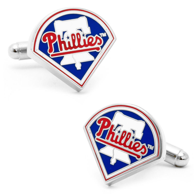 Main Image 1 of MLB Philadelphia Phillies Logo Enamel Cuff Links in White Rhodium Brass