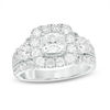 Thumbnail Image 1 of Celebration Ideal 2 CT. T.W. Cushion-Cut Certified Diamond Three Stone Frame Engagement Ring in 14K White Gold (I/I1)
