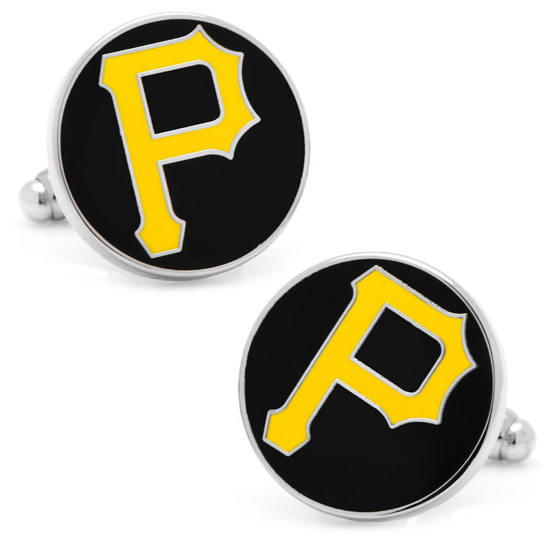 Main Image 1 of MLB Pittsburgh Pirates Logo Enamel Cuff Links in White Rhodium Brass