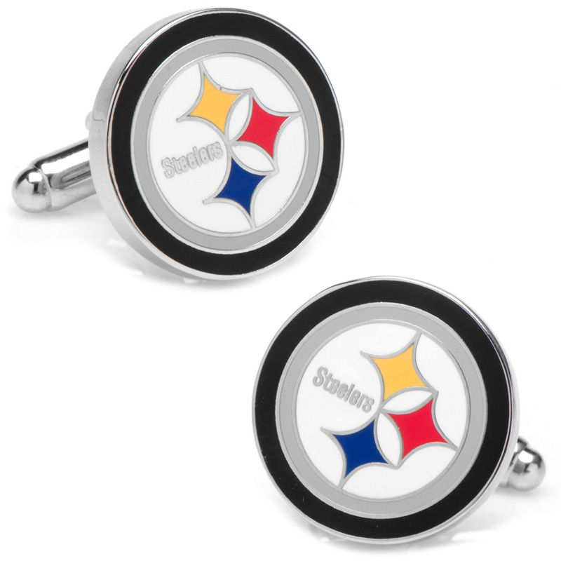 Main Image 1 of NFL Pittsburgh Steelers Logo Enamel Cuff Links in White Rhodium Brass