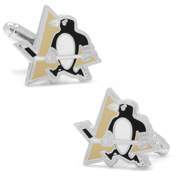 NHL Pittsburgh Penguins Mascot Enamel Cuff Links in White Rhodium Brass