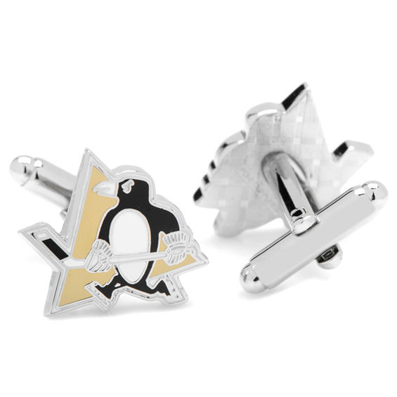 NHL Pittsburgh Penguins Mascot Enamel Cuff Links in White Rhodium Brass