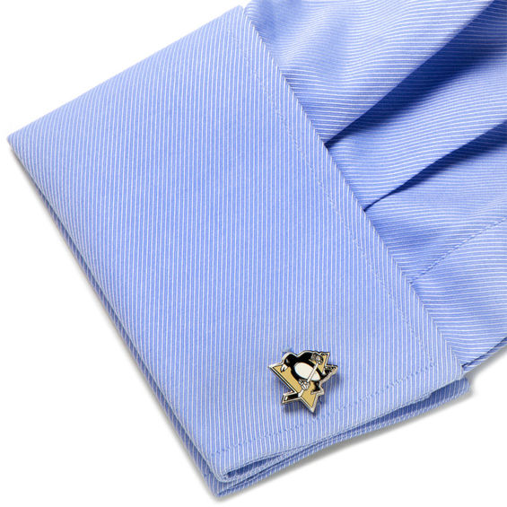 NHL Pittsburgh Penguins Mascot Enamel Cuff Links in White Rhodium Brass